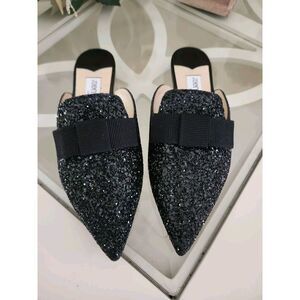 Jimmy Choo Women's Black Coarse Glitter Galaxy Mule‎ Flats Shoes Size 37